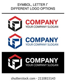 different logo options. print. symbol black white red blue, the russian letter G