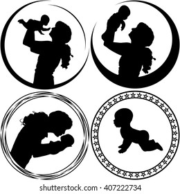 different logos with a child on white background