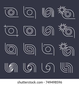  Set of different logos in the form of cameras. Editable Stroke