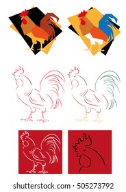 Different logos roosters. Vector illustration