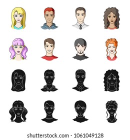Different looks of young people.Avatar and face set collection icons in black,cartoon style vector symbol stock illustration web.