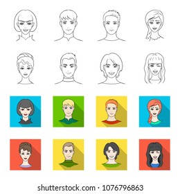 Different looks of young people.Avatar and face set collection icons in outline,flat style vector symbol stock illustration web.