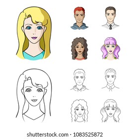 Different looks of young people.Avatar and face set collection icons in cartoon,outline style vector symbol stock illustration web.