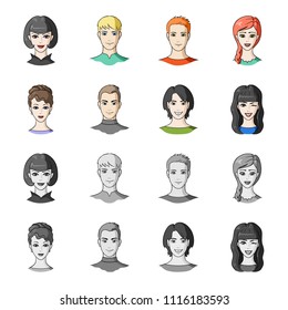 Different looks of young people.Avatar and face set collection icons in cartoon,monochrome style vector symbol stock illustration web.