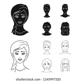 Different looks of young people.Avatar and face set collection icons in black,outline style vector symbol stock illustration web.