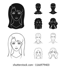 Different looks of young people.Avatar and face set collection icons in black,outline style vector symbol stock illustration web.