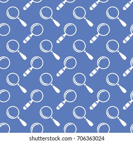 Different Magnifying Glass Icons Seamless Pattern Isolated on Blue Background