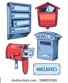 Different mailboxes color vector drawings.