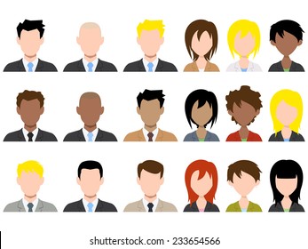 Different male and female avatar, vector illustration set collection