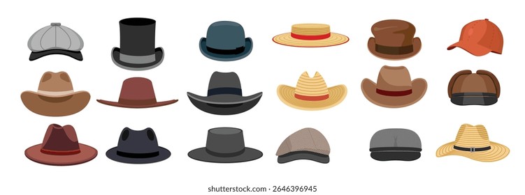diferentes chapéus masculinos moda vintage homem chapéu coleção imagem derby bowler cowboy pico.