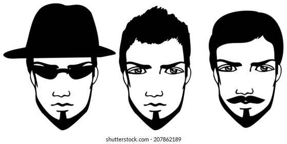 different man faces with beard and mustache