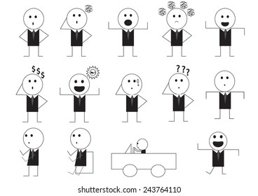 different man manner signs vector illustration cartoon set in black drawing