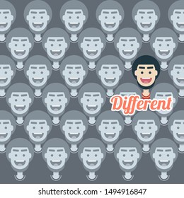 Different man in many people. contrast. man with beard. character design. flat design modern vector illustration concept.