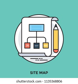 
Different mapping design on a page with pencil symbolizing site map 
