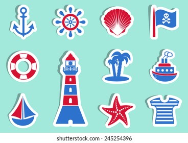 Different marine and pirate blue and red icons