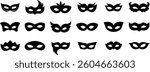 Different Mask silhouette isolated on transparent background Masquerade vector for apps or web party superhero carnival villain or burglar icon in flat set. costume eye mask hidden person face