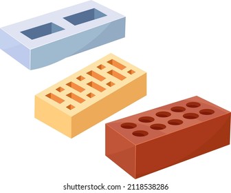 Different material bricks, illustration, vector on a white background.