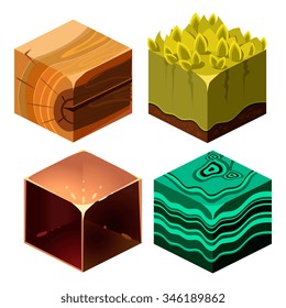 Different materials and textures for the game. Cubical Vector Illustration set