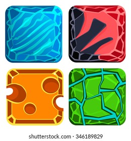 Diferentes materiales y texturas para el juego. Conjunto de iluminación del vector Gems