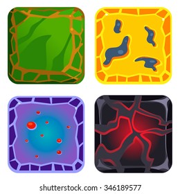 Different materials and textures for the game. Green, Yellow, Blue and Black Vector Illustration set