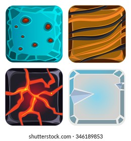 Diferentes materiales y texturas para el juego. Conjunto de Ilustración de vectores de iconos