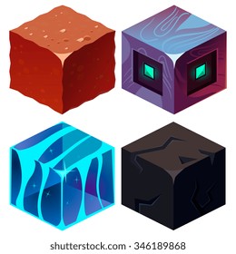 Different materials and textures for the game. Isometric Vector Illustration set