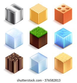 Different materials and textures icons photo realistic vector set