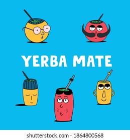 Different mates with yerba cartoon style