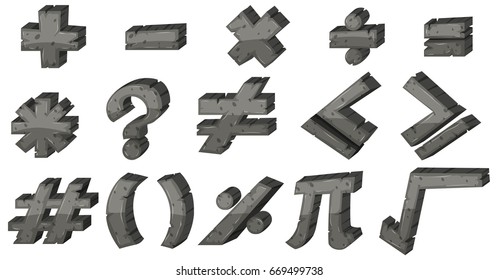 Diferentes signos matemáticos en la ilustración de fuentes grises
