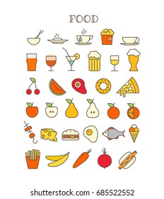 Different meal thin line color icons vector set