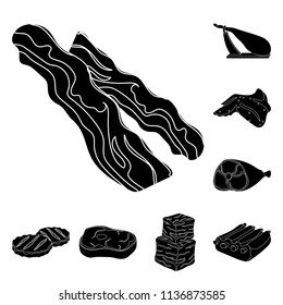 Different meat black icons in set collection for design. Meat product vector symbol stock web illustration.