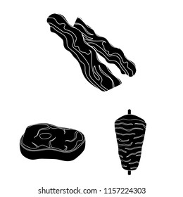 Different meat black icons in set collection for design. Meat product vector symbol stock web illustration.