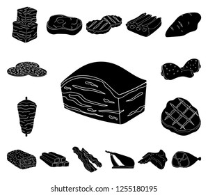 Different meat black icons in set collection for design. Meat product vector symbol stock web illustration.