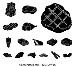 Different meat black icons in set collection for design. Meat product vector symbol stock web illustration.
