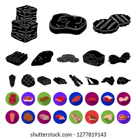 Different meat black,flat icons in set collection for design. Meat product vector symbol stock web illustration.