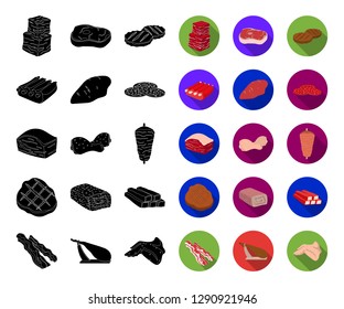 Different meat black,flat icons in set collection for design. Meat product vector symbol stock web illustration.