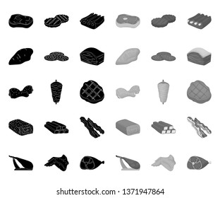 Different meat black.mono icons in set collection for design. Meat product vector symbol stock web illustration.