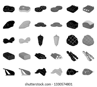 Different meat black,monochrome icons in set collection for design. Meat product vector symbol stock web illustration.