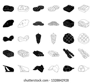 Different meat black,outline icons in set collection for design. Meat product vector symbol stock web illustration.