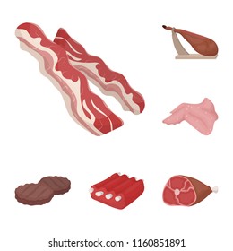 Different meat cartoon icons in set collection for design. Meat product vector symbol stock web illustration.