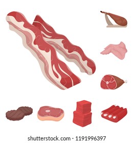 Different meat cartoon icons in set collection for design. Meat product vector symbol stock web illustration.