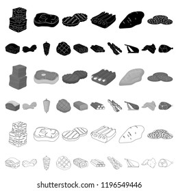 Different meat cartoon icons in set collection for design. Meat product vector symbol stock web illustration.
