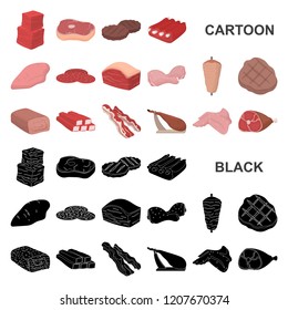 Different meat cartoon icons in set collection for design. Meat product vector symbol stock web illustration.
