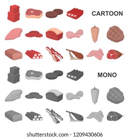 Different meat cartoon icons in set collection for design. Meat product vector symbol stock web illustration.