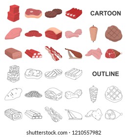 Different meat cartoon icons in set collection for design. Meat product vector symbol stock web illustration.