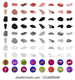 Different meat cartoon icons in set collection for design. Meat product vector symbol stock web illustration.