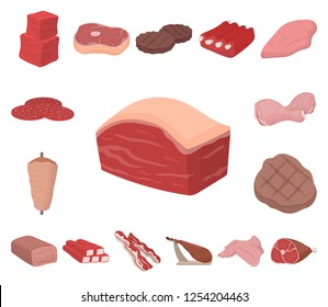 Different meat cartoon icons in set collection for design. Meat product vector symbol stock web illustration.