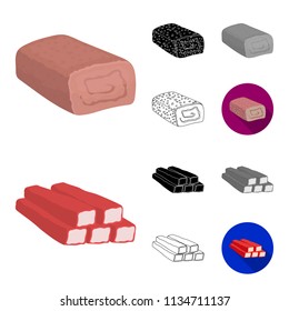 Different meat cartoon,black,flat,monochrome,outline icons in set collection for design. Meat product vector symbol stock web illustration.