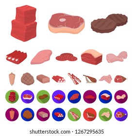 Different meat cartoon,flat icons in set collection for design. Meat product vector symbol stock web illustration.
