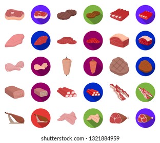 Different meat cartoon,flat icons in set collection for design. Meat product vector symbol stock web illustration.